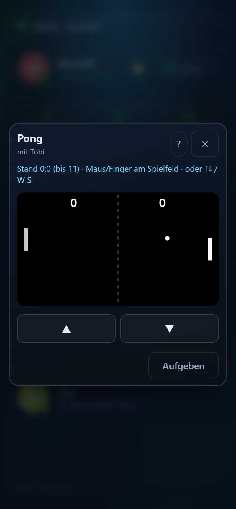 Pong zu zweit in AhOh mit Spielstand und Steuerhinweis